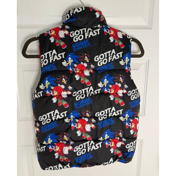 H&M Sonic the Hedgehog Kids Puffer Vest Black Gotta Go Fast Size 9-10 Years - Picture 2 of 8